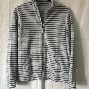 LL Bean Sweater Jacket Womens S Blue Striped Full Zip Mock Neck Ultrasoft